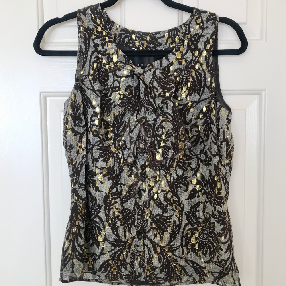 New St. John Couture Blouse Size 2 Grey and Brown